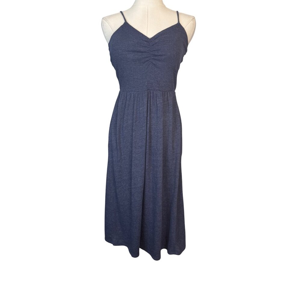 Chasor XS Navy Blue Sleeveless Midi Dress Adjustable Spaghetti Straps